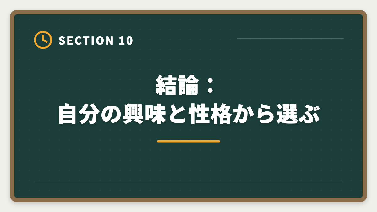 結論：自分の興味と性格から選ぶ｜税理士と行政書士の違いを徹底比較｜ダブルライセンスのメリット・取得順の図解