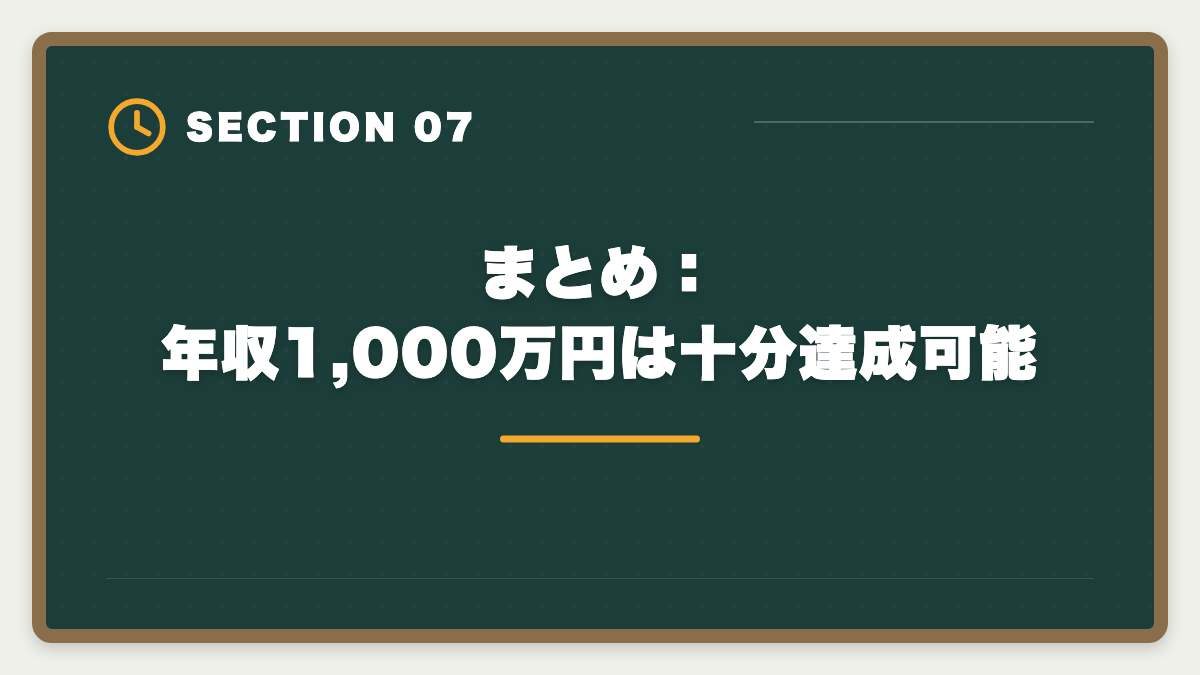 まとめ:年収1,000万円は十分達成可能|土地家屋調査士で年収1000万円を達成する5つの戦略|独立開業のリアルの図解