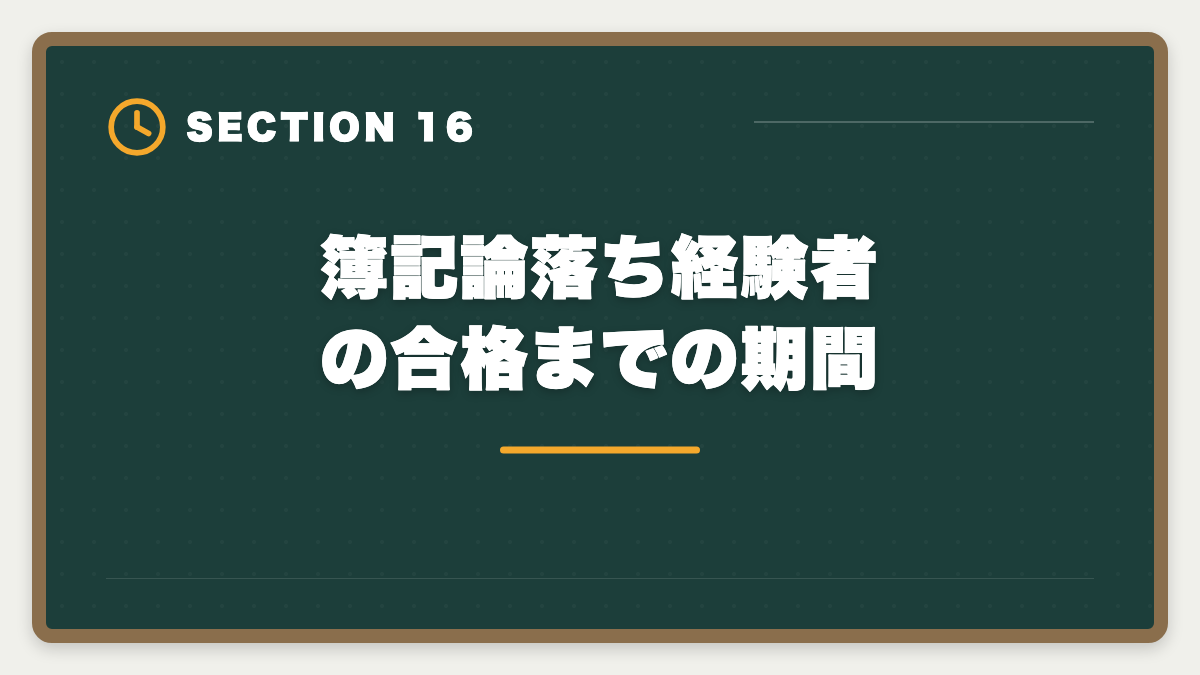 簿記論落ち経験者の合格までの期間｜税理士簿記論に落ちた後の再挑戦戦略｜原因分析と次回合格プランの図解