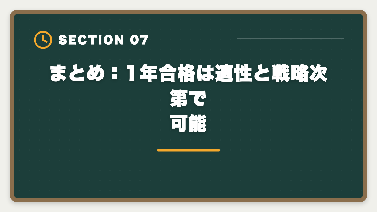 まとめ：1年合格は適性と戦略次第で可能｜弁理士1年合格者の体験談｜超短期合格を実現する5つの共通点の図解
