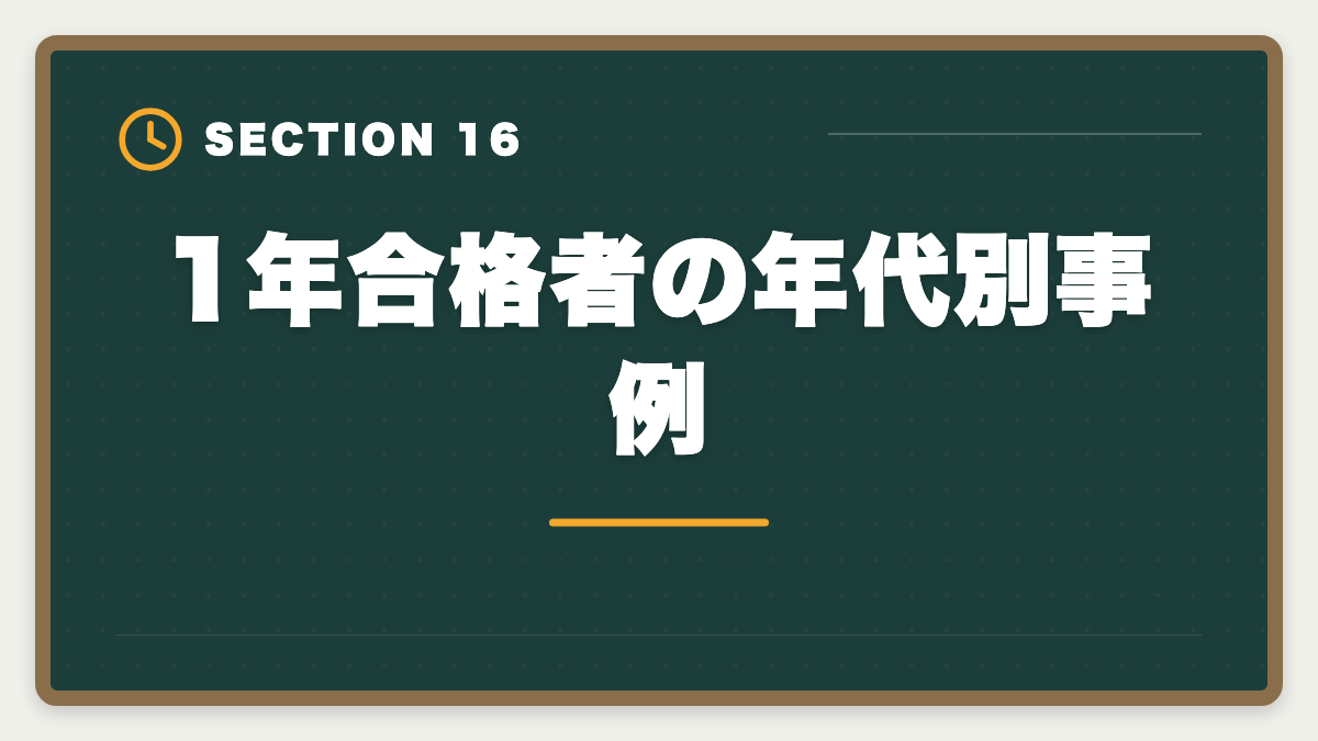 1年合格者の年代別事例｜弁理士1年合格者の体験談｜超短期合格を実現する5つの共通点の図解