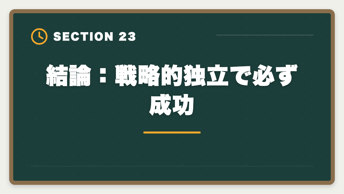 結論：戦略的独立で必ず成功｜弁理士の独立失敗を避ける5戦略！廃業率と成功事例を徹底解説の図解