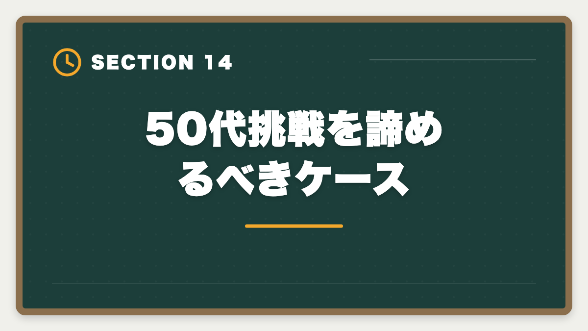 50代挑戦を諦めるべきケース｜弁理士は50代から挑戦できる！セカンドキャリアで年収1500万円実現戦略の図解