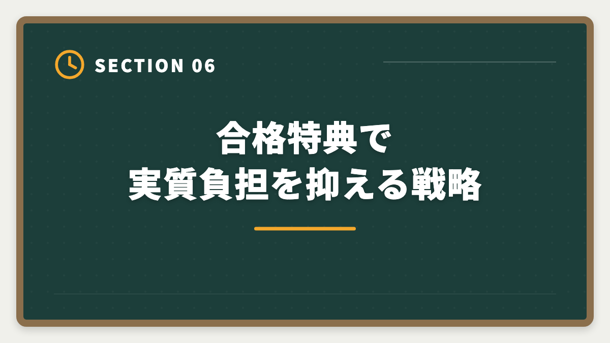 合格特典で実質負担を抑える戦略｜税理士通信講座の安い順ランキング｜5科目総額22万円〜の最安戦略の図解