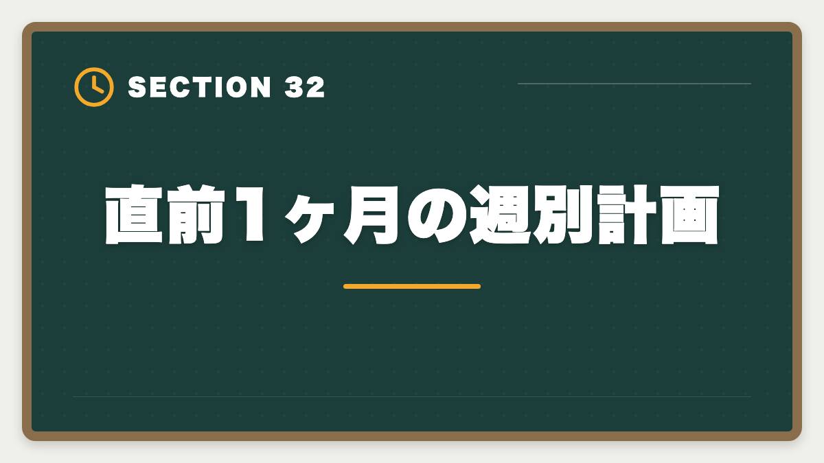 直前1ヶ月の週別計画｜土地家屋調査士試験直前1ヶ月の過ごし方｜書式特化×模試3回で逆転合格の図解