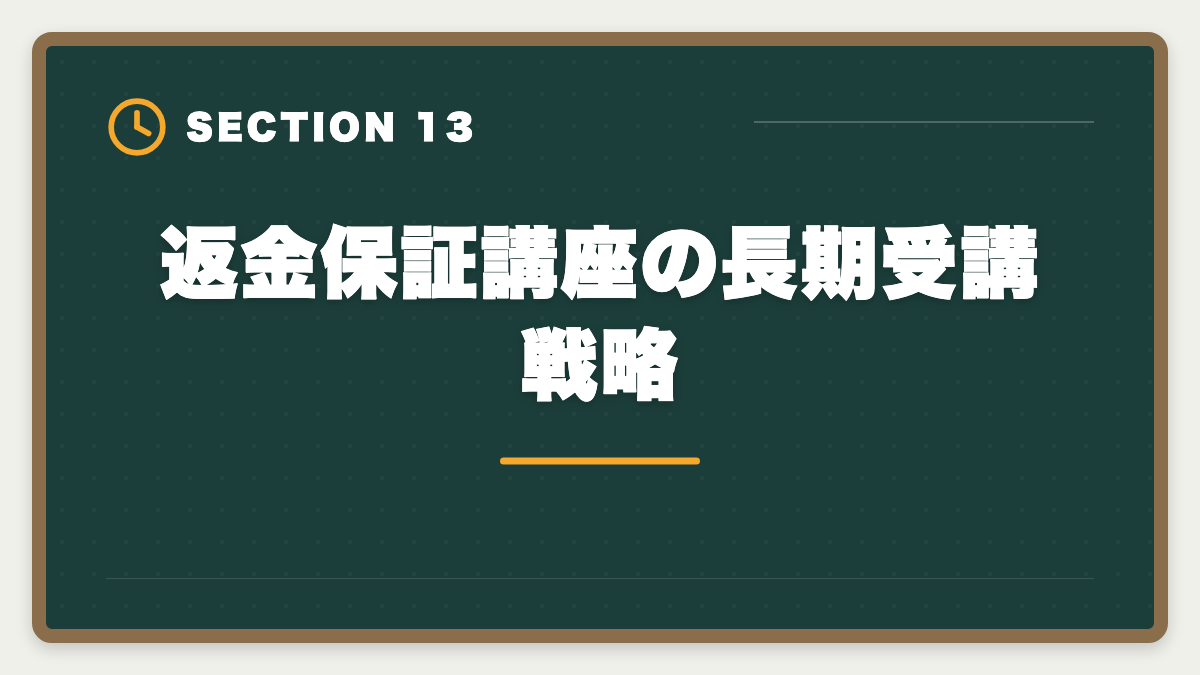 返金保証講座の長期受講戦略｜弁理士講座の全額返金保証はある？アガルート全額還元×給付金で実質0円も視野の図解