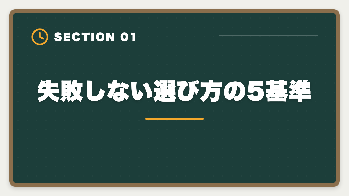 失敗しない選び方の5基準｜公認会計士講座の失敗しない選び方｜合格率×サポート×適合の3軸で判断の図解