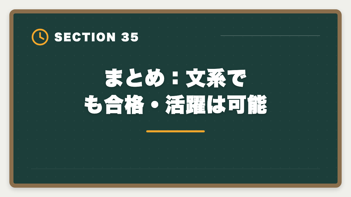 まとめ：文系でも合格・活躍は可能｜弁理士は文系不利？合格率5%でも商標・著作権で活躍する戦略完全ガイドの図解