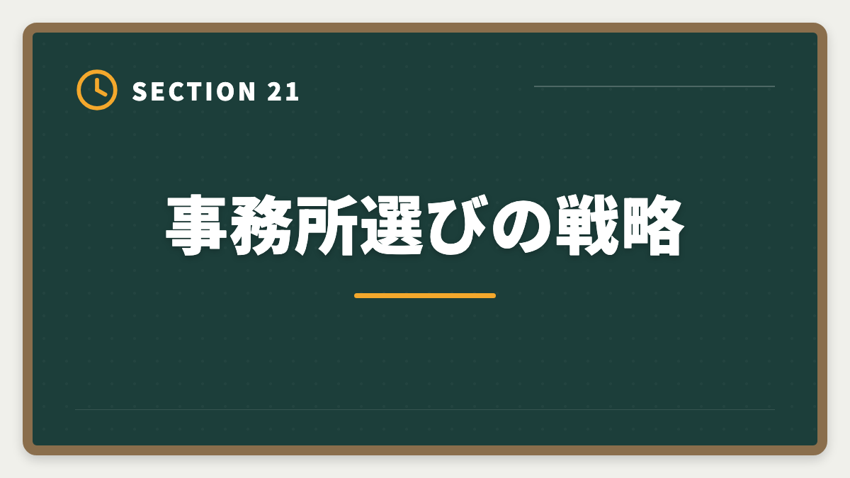 事務所選びの戦略｜土地家屋調査士は50代から開業可能｜セカンドキャリアで年収2000万円の成功戦略の図解