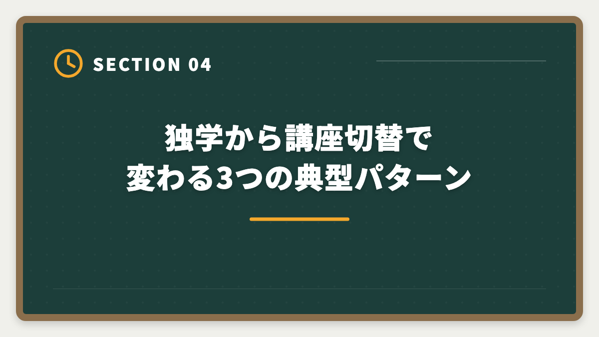 独学から講座切替で変わる3つの典型パターン|宅建独学は諦めるべき?3ヶ月目で判断する講座切り替えタイミング完全ガイドの図解