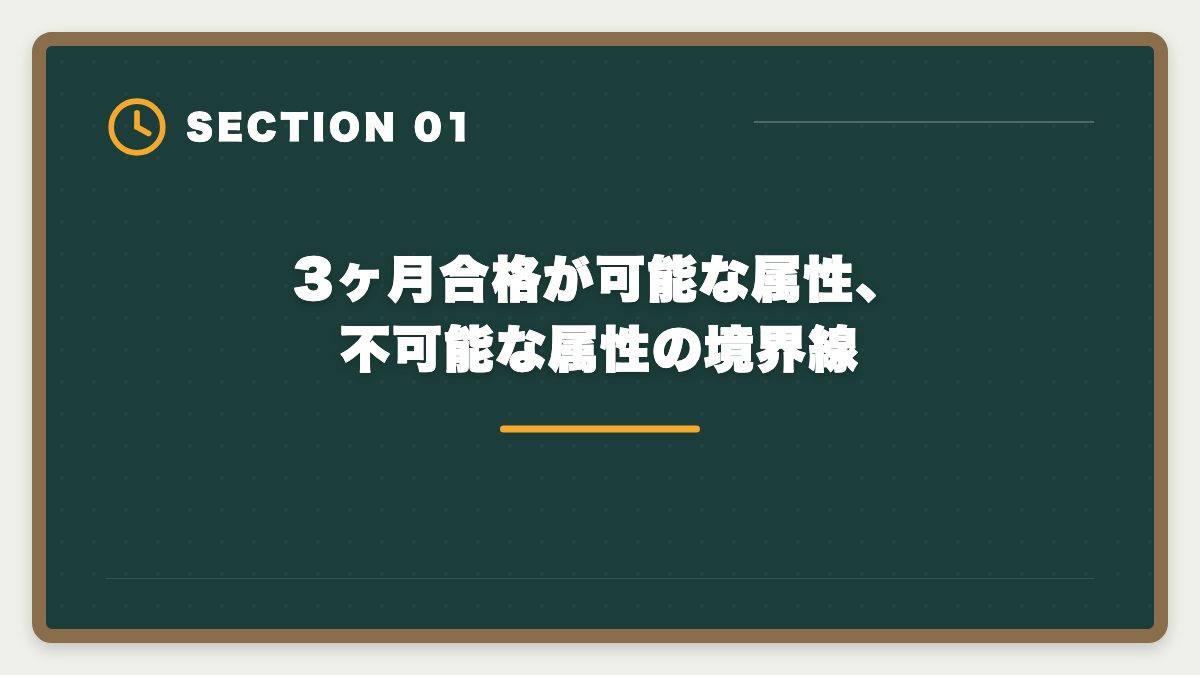 3ヶ月合格が可能な属性、不可能な属性の境界線｜宅建を3ヶ月で合格は無理？条件付きで可能・短期合格者の戦略完全ガイドの図解