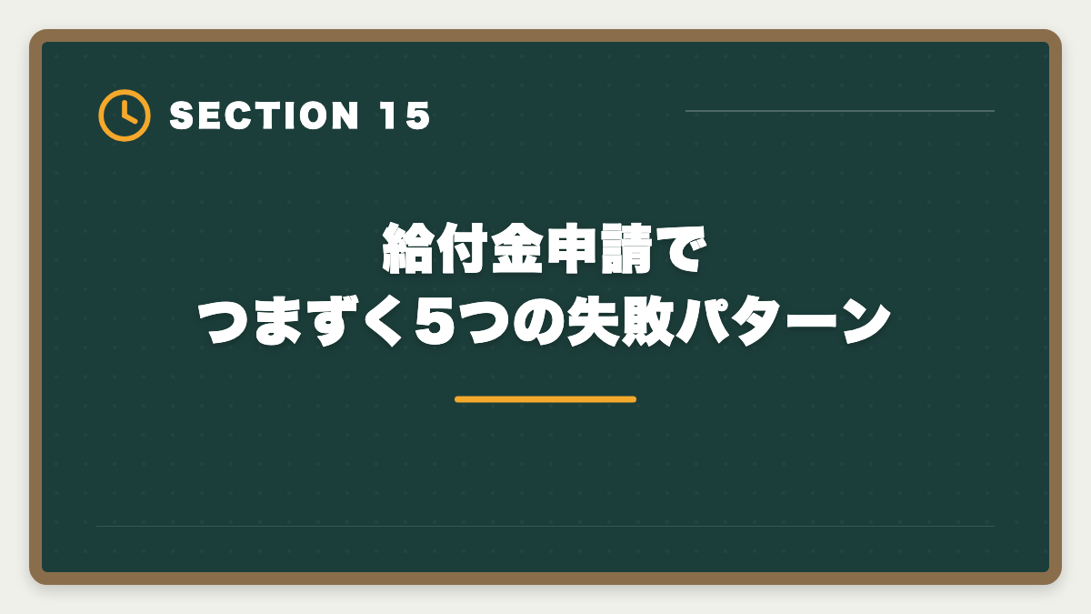給付金申請でつまずく5つの失敗パターン｜宅建講座の教育訓練給付金20%還元申請手順｜会社員は1〜3万円キャッシュバック実現の図解