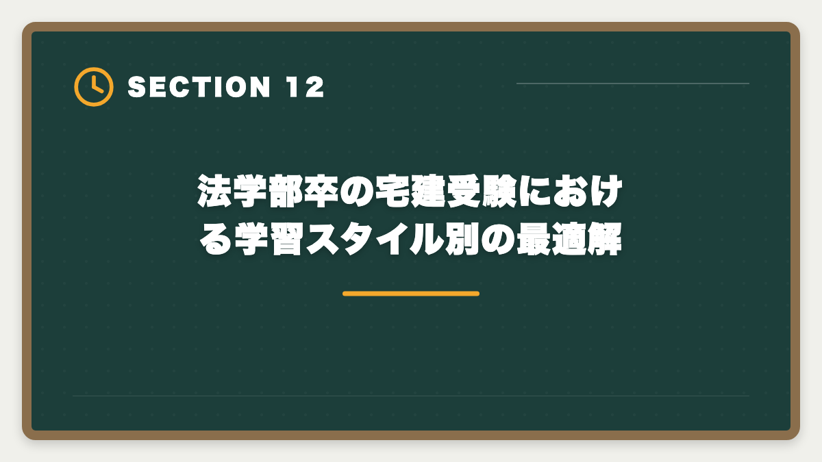 法学部卒の宅建受験における学習スタイル別の最適解|宅建は法学部卒が有利|権利関係14問で大幅優位・3ヶ月合格を実現する戦略の図解