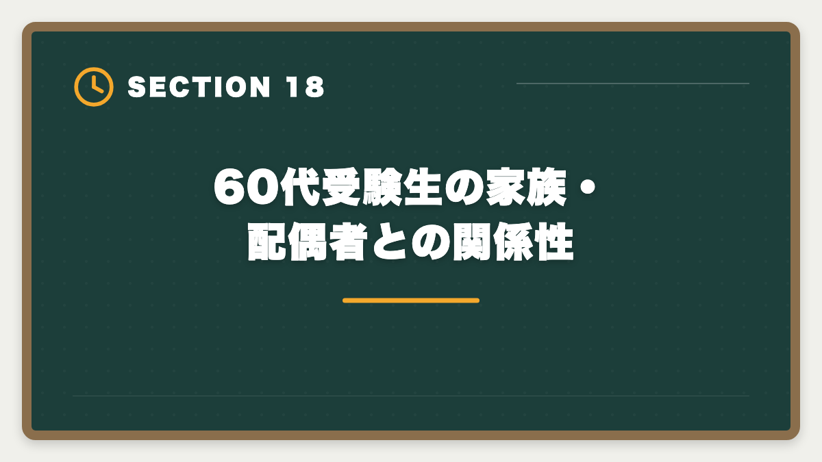 60代受験生の家族・配偶者との関係性｜宅建は60代シニアから挑戦可能｜10ヶ月計画で合格・セカンドキャリア戦略の図解