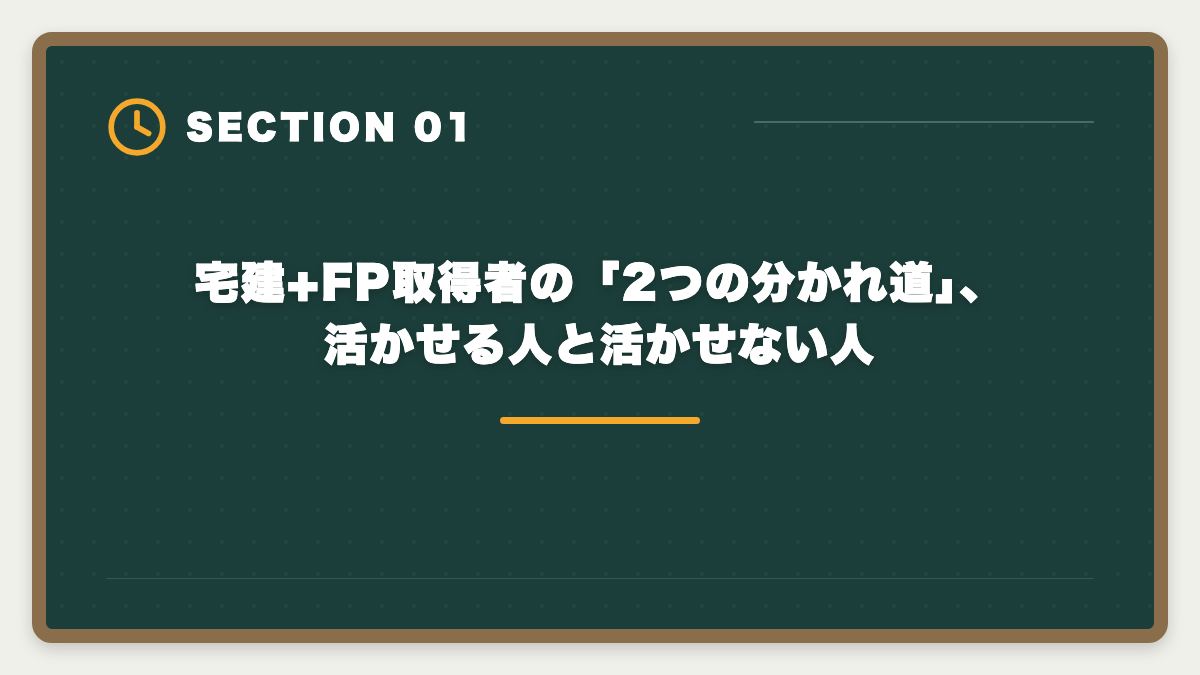 宅建+FP取得者の「2つの分かれ道」、活かせる人と活かせない人｜宅建+FPダブルライセンスで年収100万円UP｜2年計画で実現する最強キャリア戦略の図解
