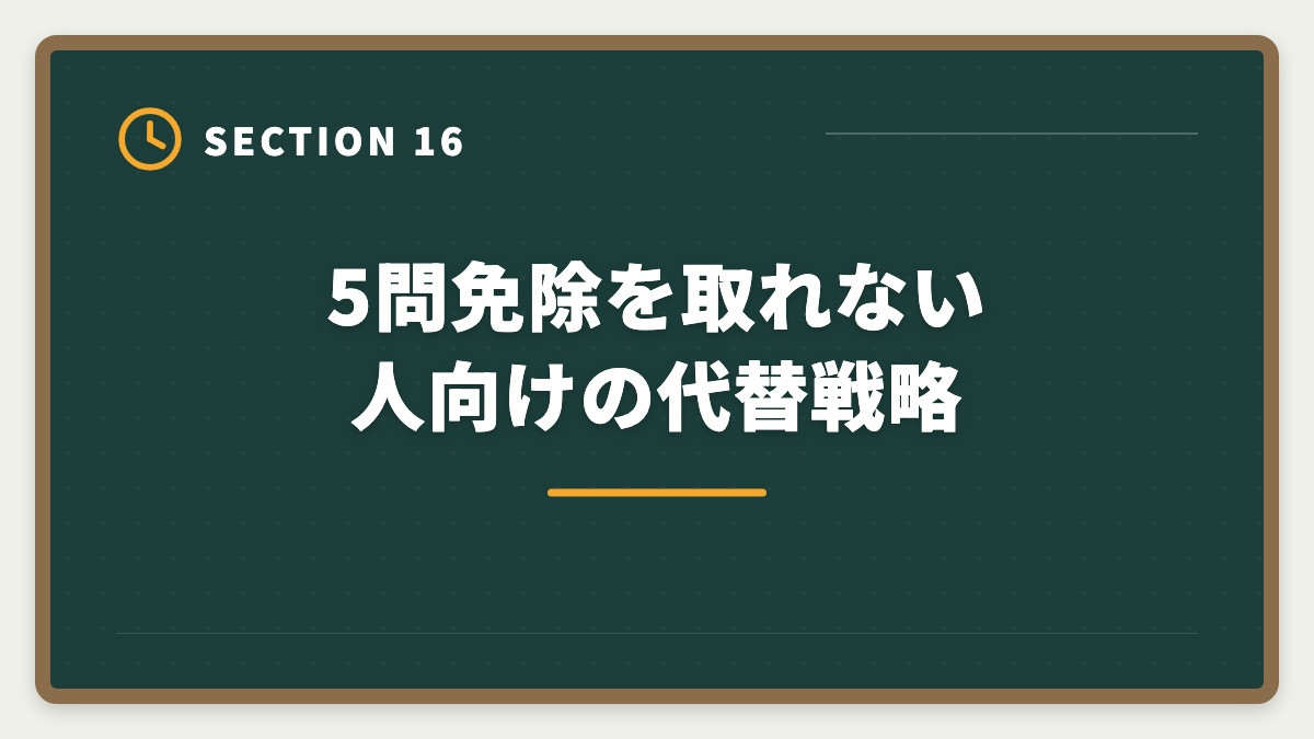 5問免除を取れない人向けの代替戦略|宅建5問免除のデメリットは本当に?現役士業が見た「使わず後悔した人」の典型3例の図解