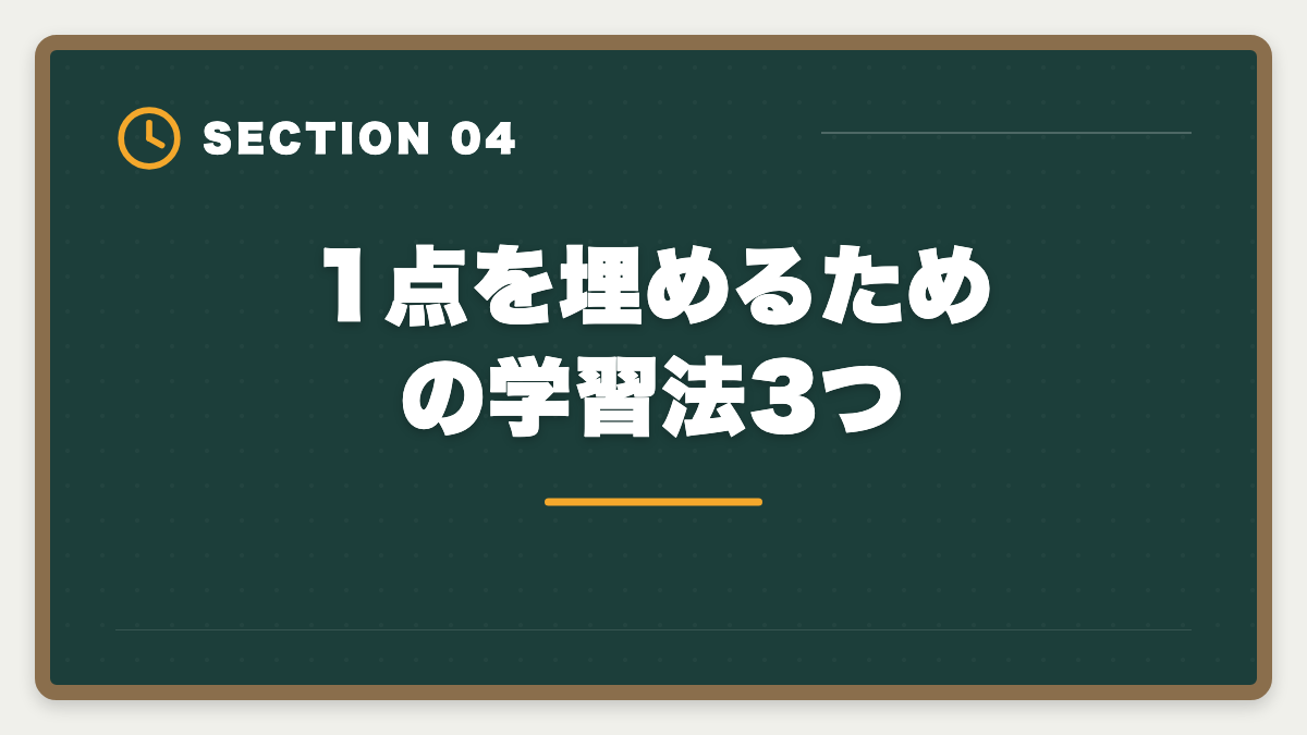 1点を埋めるための学習法3つ|宅建で1点足りない不合格を繰り返さない3つの対策|合格者が振り返る本試験戦略の図解