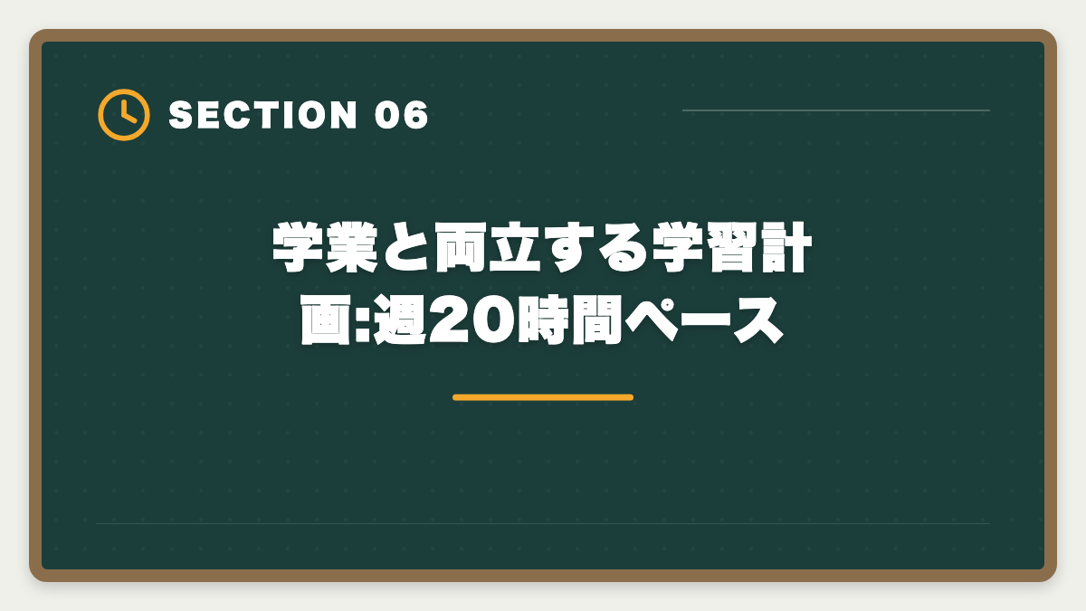 学業と両立する学習計画:週20時間ペース｜大学生が在学中に宅建を取って就活で内定を勝ち取る活用法|学業との両立完全ガイドの図解