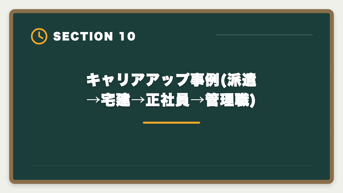 キャリアアップ事例(派遣→宅建→正社員→管理職)｜派遣社員が宅建を取って正社員転換する方法|時給UPと不動産業界キャリア戦略の図解