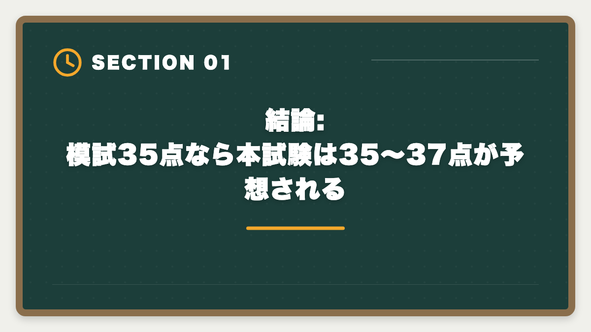 結論:模試35点なら本試験は35〜37点が予想される｜宅建模試35点なら本試験は何点取れる?直前2ヶ月で合格点に乗せる方法の図解