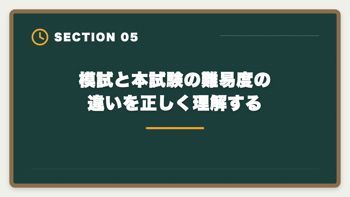 模試と本試験の難易度の違いを正しく理解する｜宅建模試35点なら本試験は何点取れる?直前2ヶ月で合格点に乗せる方法の図解