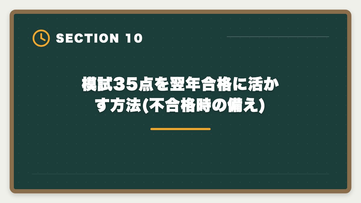 模試35点を翌年合格に活かす方法(不合格時の備え)｜宅建模試35点なら本試験は何点取れる?直前2ヶ月で合格点に乗せる方法の図解