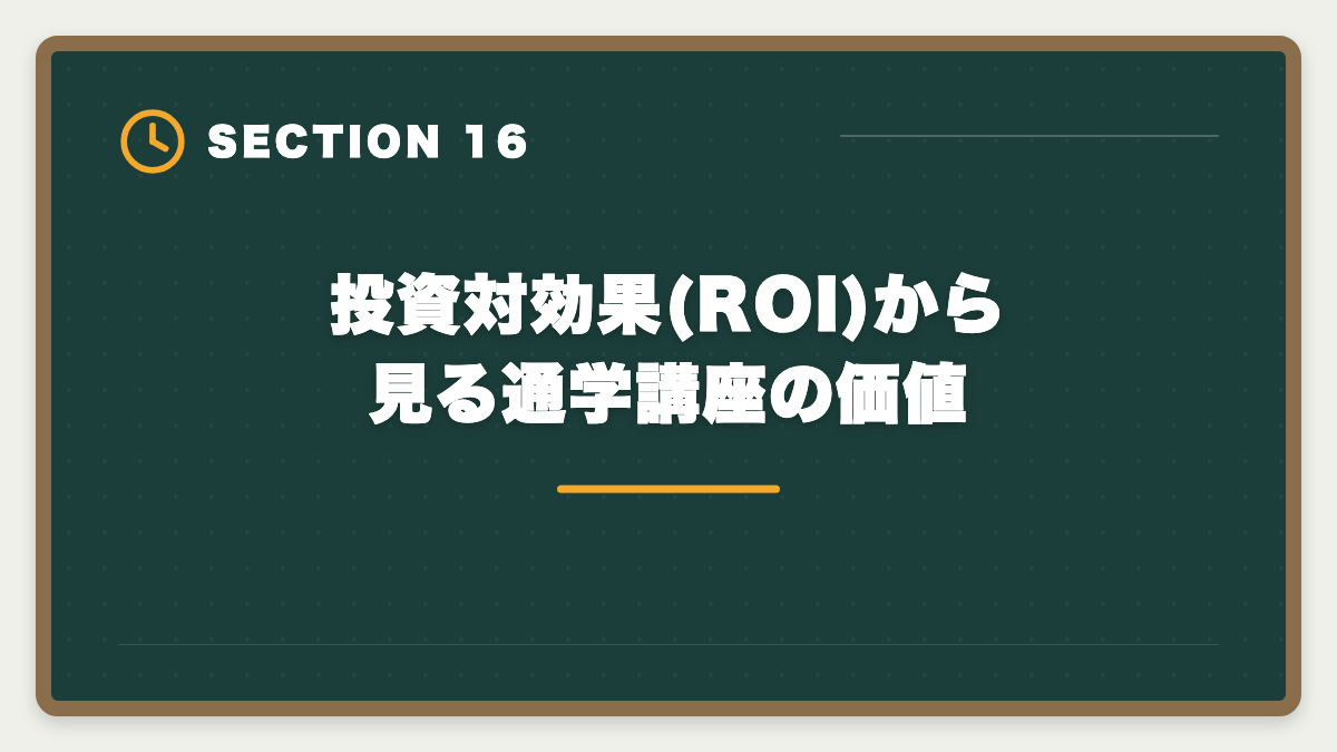 投資対効果(ROI)から見る通学講座の価値｜宅建通学講座LEC・TAC・大原を徹底比較|料金・合格率・校舎・サポート完全網羅の図解