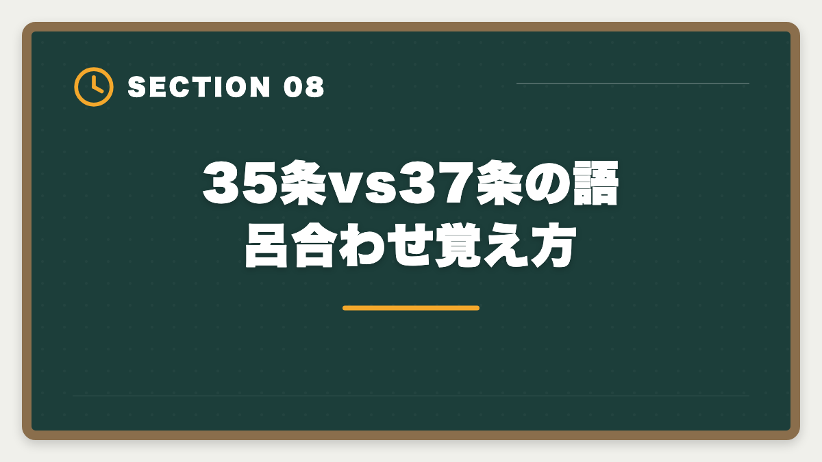 35条vs37条の語呂合わせ覚え方|宅建35条書面と37条書面の違いを完全暗記|記載事項比較表と語呂合わせの図解