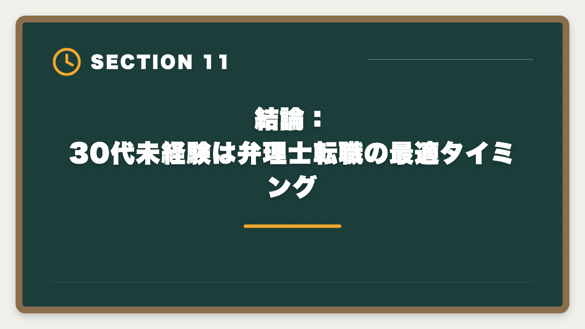 結論：30代未経験は弁理士転職の最適タイミング｜弁理士は30代未経験から転職できる｜合格者の40%が30代の現実とロードマップの図解