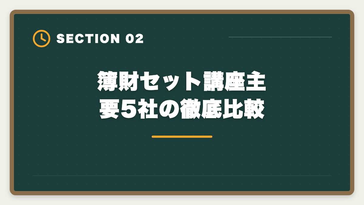 簿財セット講座主要5社の徹底比較｜税理士簿財2科目セット講座おすすめ｜1年同時合格の完全ロードマップの図解