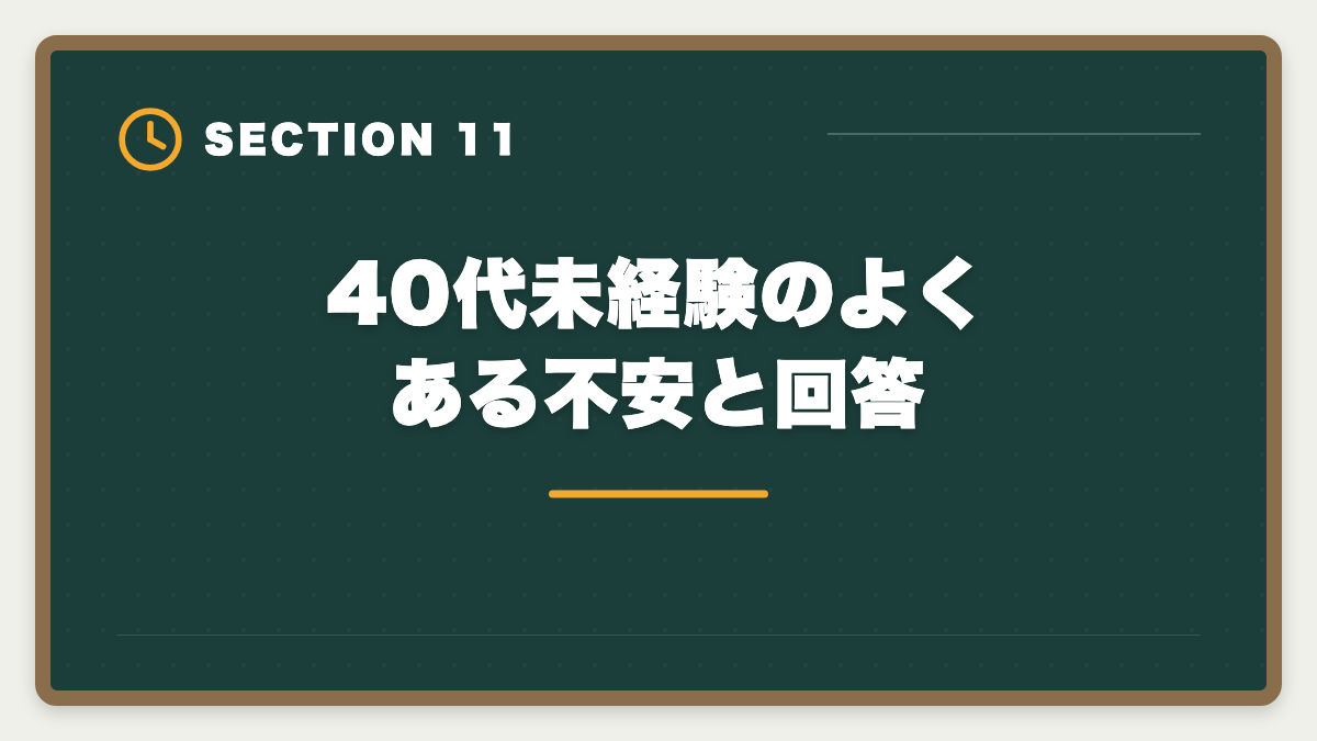 40代未経験のよくある不安と回答｜土地家屋調査士は40代未経験から転職できる｜合格者の30%が40代の現実の図解