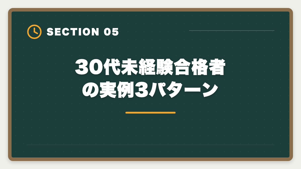 30代未経験合格者の実例3パターン｜不動産鑑定士は30代未経験から転職できる｜合格者の40%が30代のリアルの図解