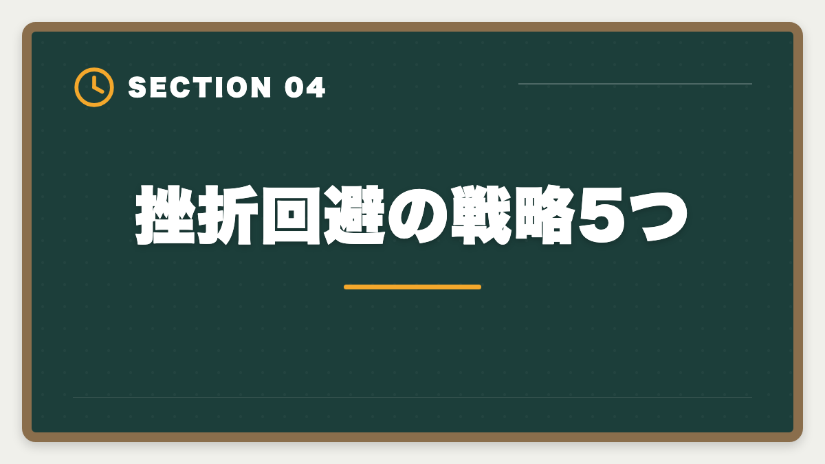 挫折回避の戦略5つ｜弁理士をやめた後のキャリア｜挫折者の転職先と受験経験の活かし方の図解