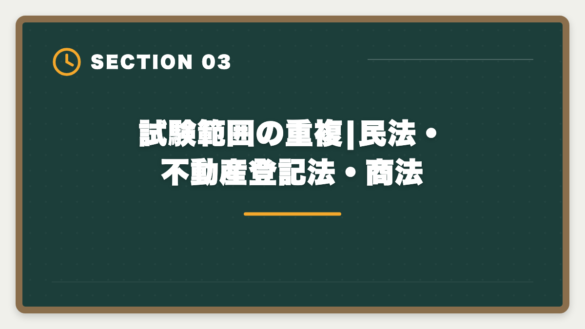 試験範囲の重複|民法・不動産登記法・商法｜宅建から司法書士へステップアップする方法|難易度差・取得順序・独立年収完全ガイドの図解
