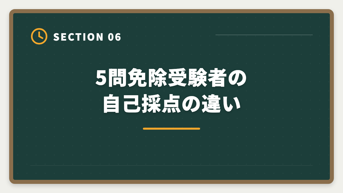 5問免除受験者の自己採点の違い｜宅建解答速報で自己採点する方法|各社速報の見方と本試験合否予想ガイドの図解