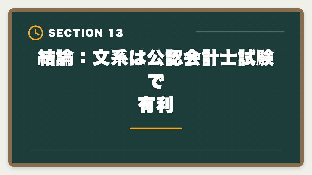 結論：文系は公認会計士試験で有利｜公認会計士で文系は不利ではない｜合格者70%が文系のリアルの図解