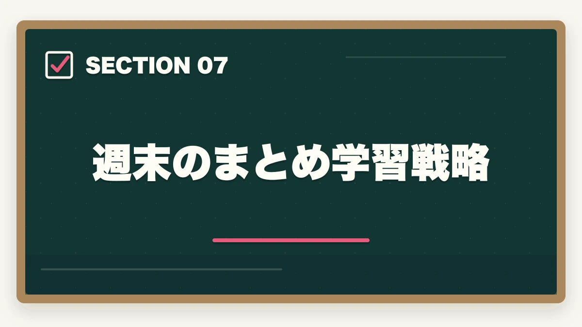 週末のまとめ学習戦略|仕事しながら宅建を取る勉強時間確保術|1日2時間×6ヶ月で合格する社会人ロードマップの図解