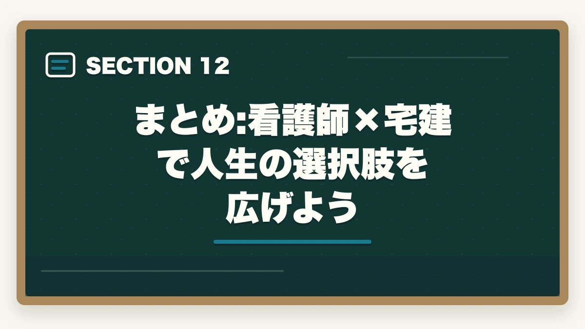 まとめ:看護師×宅建で人生の選択肢を広げよう|看護師が宅建を取って副業で月10万円|医療職×不動産の意外な相性を解説の図解