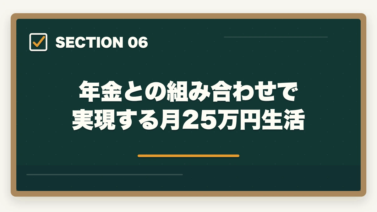 年金との組み合わせで実現する月25万円生活｜宅建講座代は退職金で元取れる?60代の投資回収シミュレーション完全公開の図解