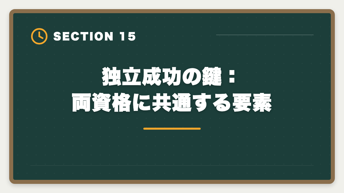独立成功の鍵：両資格に共通する要素｜税理士と社労士の違いを徹底比較｜ダブルライセンスのメリット・取得順も解説の図解