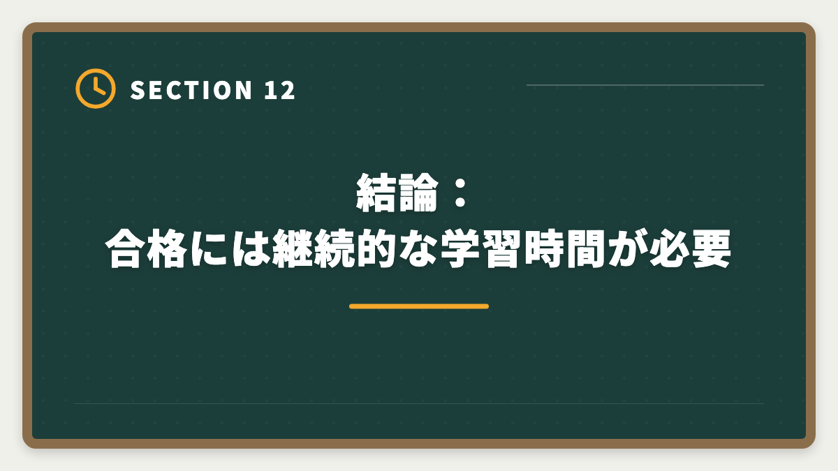 結論：合格には継続的な学習時間が必要｜弁理士は1日何時間勉強が必要？状況別の学習スケジュール完全公開の図解