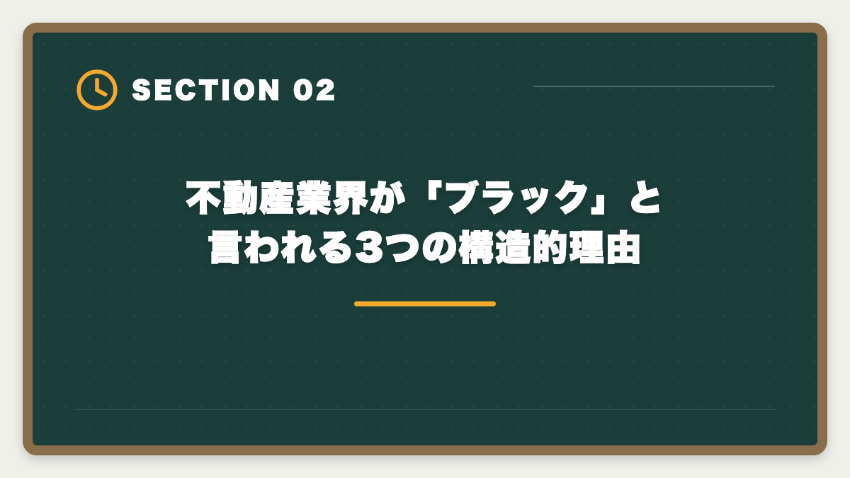 不動産業界が「ブラック」と言われる3つの構造的理由｜不動産業界はブラックばかり?ホワイト企業を見抜く5つのチェック軸と業態別実態の図解