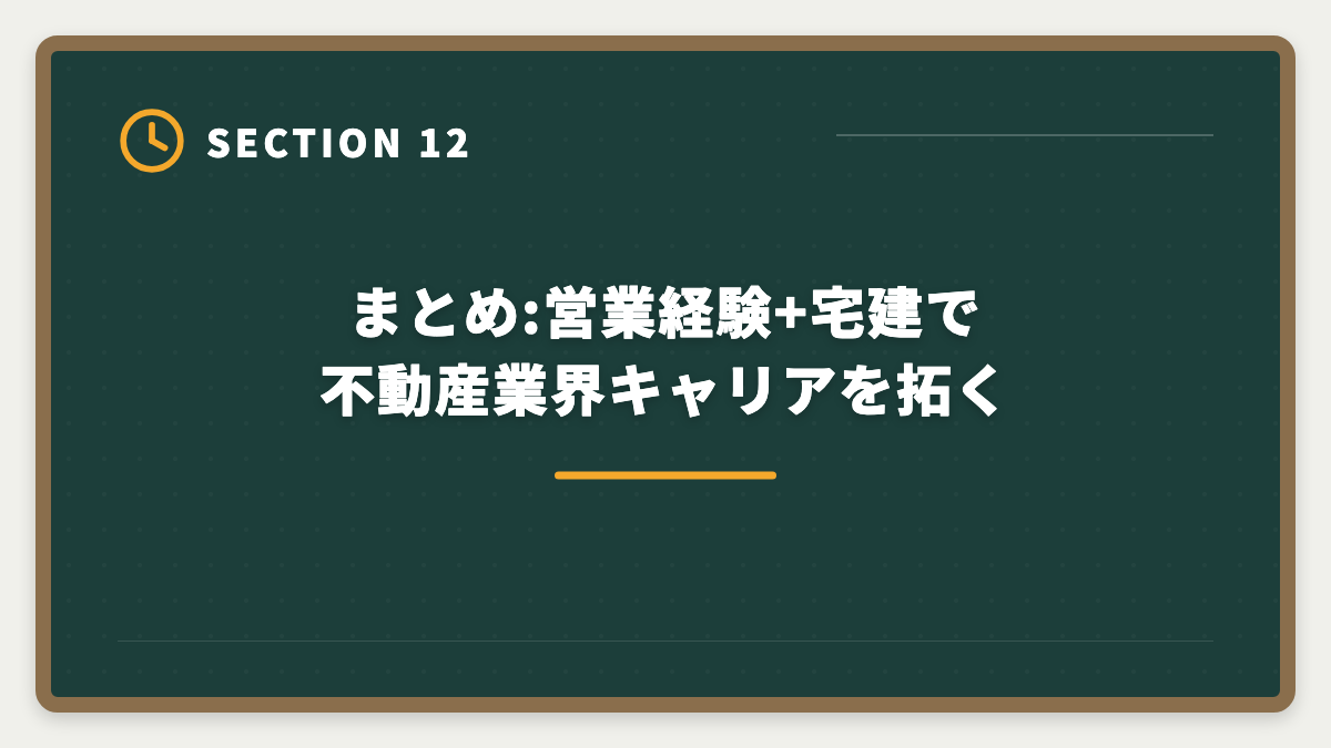 まとめ:営業経験+宅建で不動産業界キャリアを拓く|営業職経験者が宅建で不動産業に転職|顧客対応スキルが活きる業態と年収シミュレーションの図解