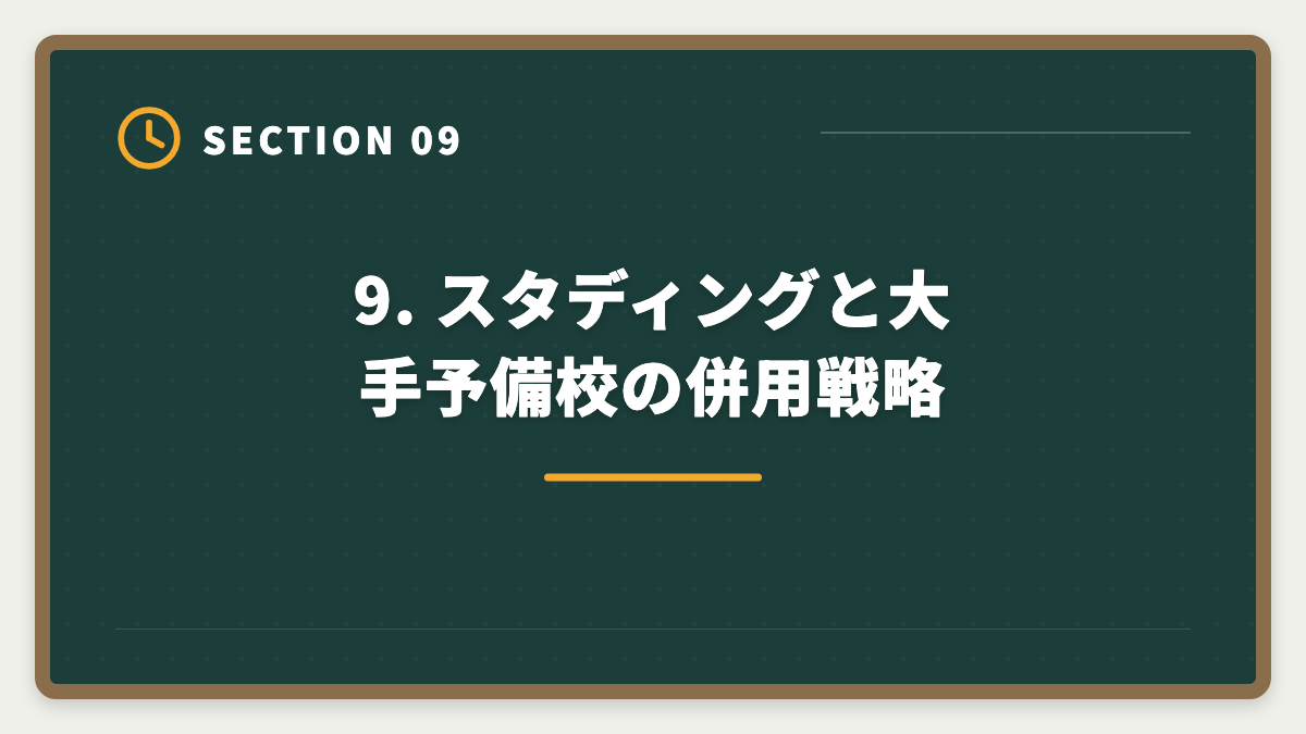 9. スタディングと大手予備校の併用戦略｜スタディング公認会計士が安い7つの理由｜品質との関係を業界視点で解説の図解