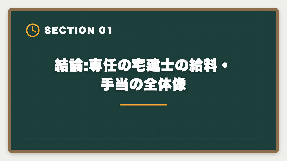 結論:専任の宅建士の給料・手当の全体像|専任の宅建士の給料と手当はいくら?業態別年収と資格手当の相場完全公開の図解