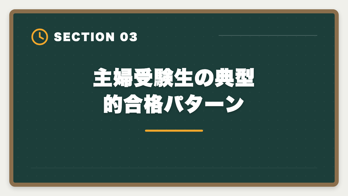 主婦受験生の典型的合格パターン｜主婦から税理士を目指せる｜家事育児と両立する5年合格ロードマップの図解
