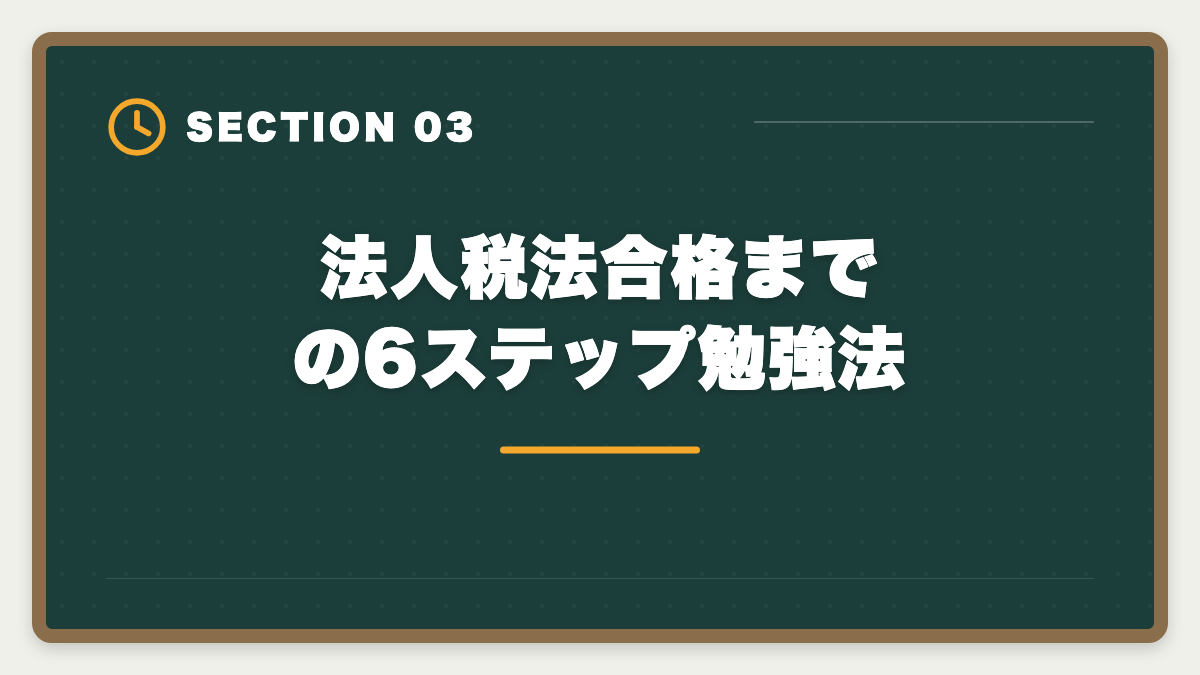 法人税法合格までの6ステップ勉強法｜税理士試験「法人税法」勉強法の完全ガイド｜2年合格の6ステップ戦略の図解