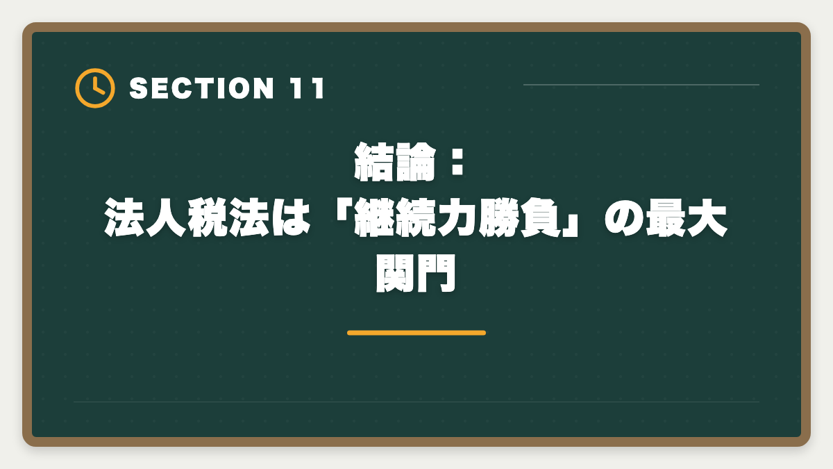 結論：法人税法は「継続力勝負」の最大関門｜税理士試験「法人税法」勉強法の完全ガイド｜2年合格の6ステップ戦略の図解
