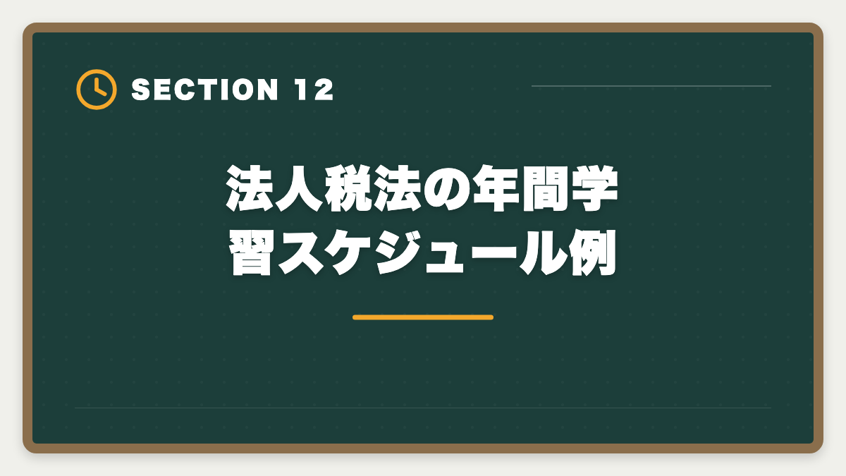 法人税法の年間学習スケジュール例｜税理士試験「法人税法」勉強法の完全ガイド｜2年合格の6ステップ戦略の図解