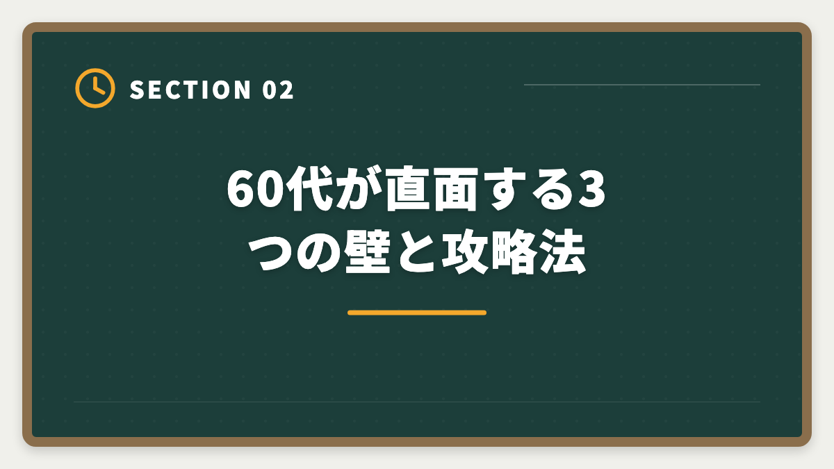 60代が直面する3つの壁と攻略法|税理士は60代シニアのセカンドキャリアとして最適!合格戦略と働き方完全ガイドの図解